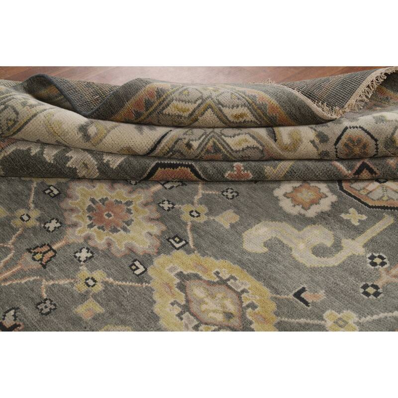 Gray Oushak Indian Area Rug Handmade Geometric Wool Carpet - 8'4" x 11'10"