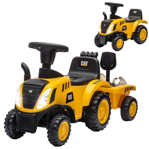slide 2 of 10, Licensed Caterpillar Kids Ride-On Tractor with Shovel, Storage Trailer, Lights & Music - Yellow Yellow