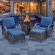 preview thumbnail 69 of 174, Pocassy Outdoor Patio Furniture Set 2 Swivel Chair 2 Ottoman with Fire Table - Brown Rattan - Blue Cushion
