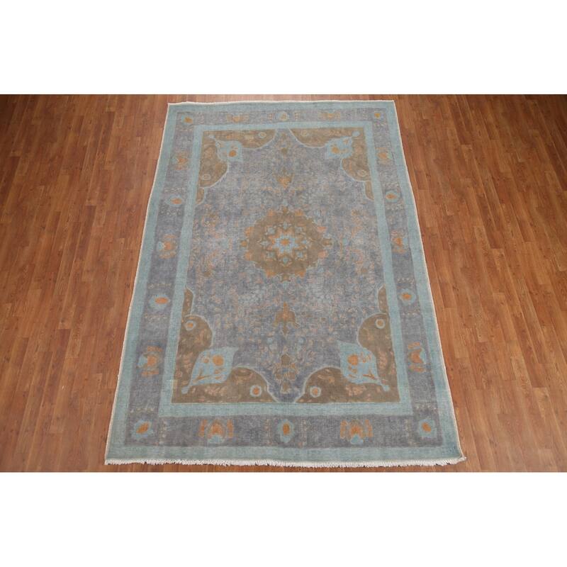 Hand Knotted Oriental 100% Wool Carpet Traditional Floral Greys & Charcoal Tabriz Area Rug - 9' 5'' X 6' 4''