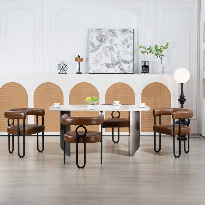 PU Accent Chair Dining Chair Barrel Side Chairs Armchair Set of 2