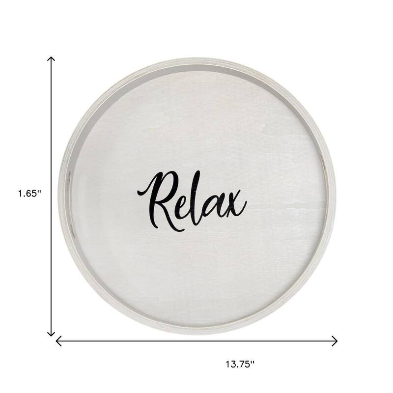 HomeRoots 14" Gray And Black Relax Round Serving Tray With Handles - 13.75 in. x 1.65 in. x 13.75 in.