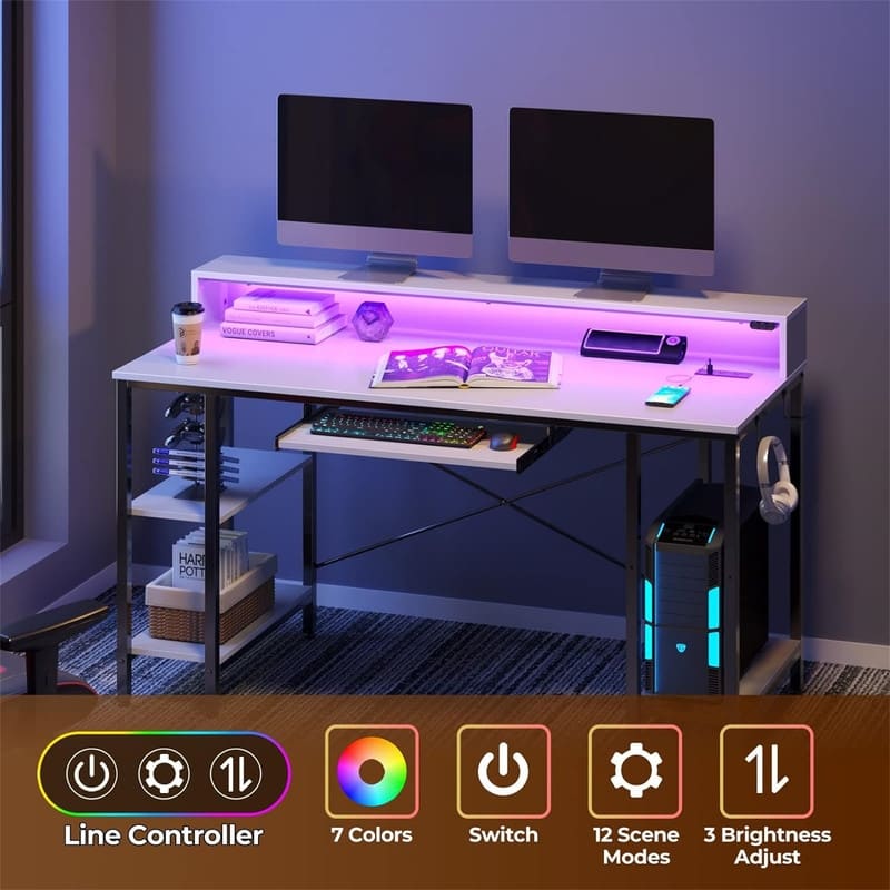 Gaming Desk with Storage Shelves