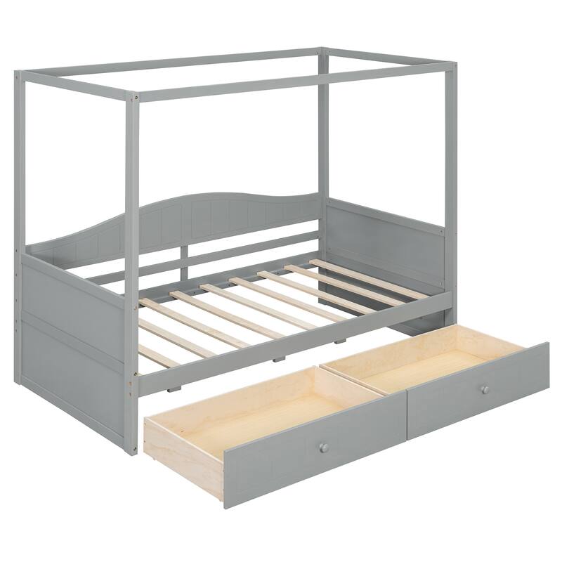 Twin Canopy Daybed with 2 Storage Drawers Solid Wood and MDF Frame
