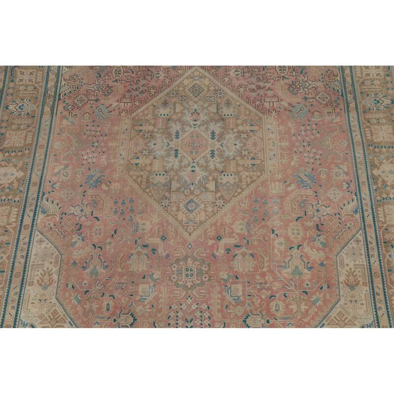 Pink Geometric Tabriz Persian Vintage Area Rug Handmade Wool Carpet - 8'0"x 11'5"