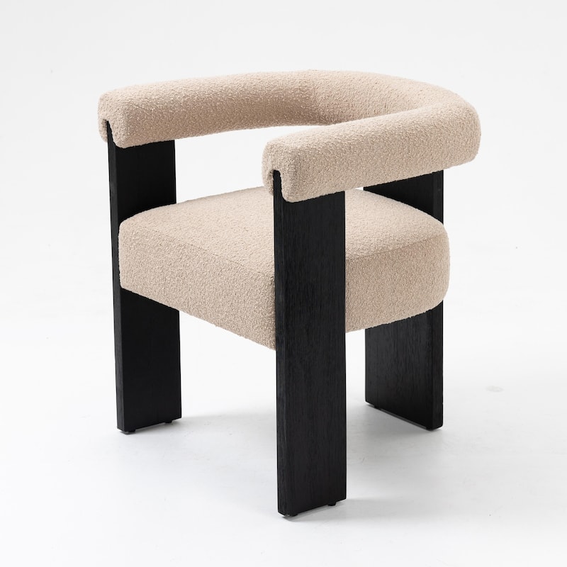 Owena Modern Armchair Upholstered Brushed Fabric with Padding Wood Frame - Latte
