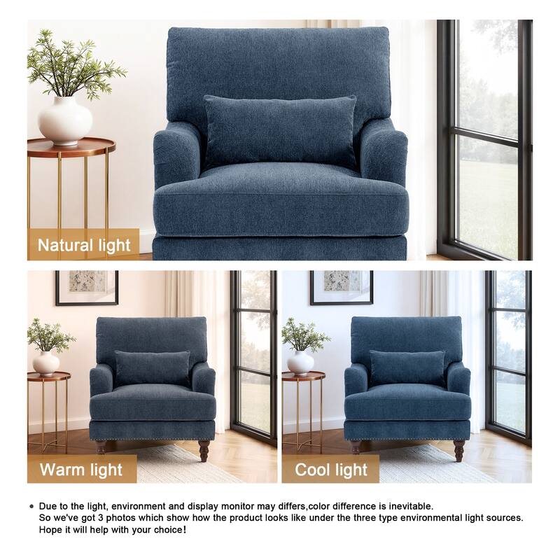 Chenille Accent Chair with Lumbar Pillow Nailhead Living Room