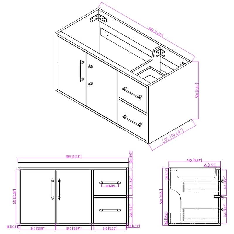 Victoria 84'' Wall-mounted Vanity with Double Reinforced Acrylic Sink - 83.5