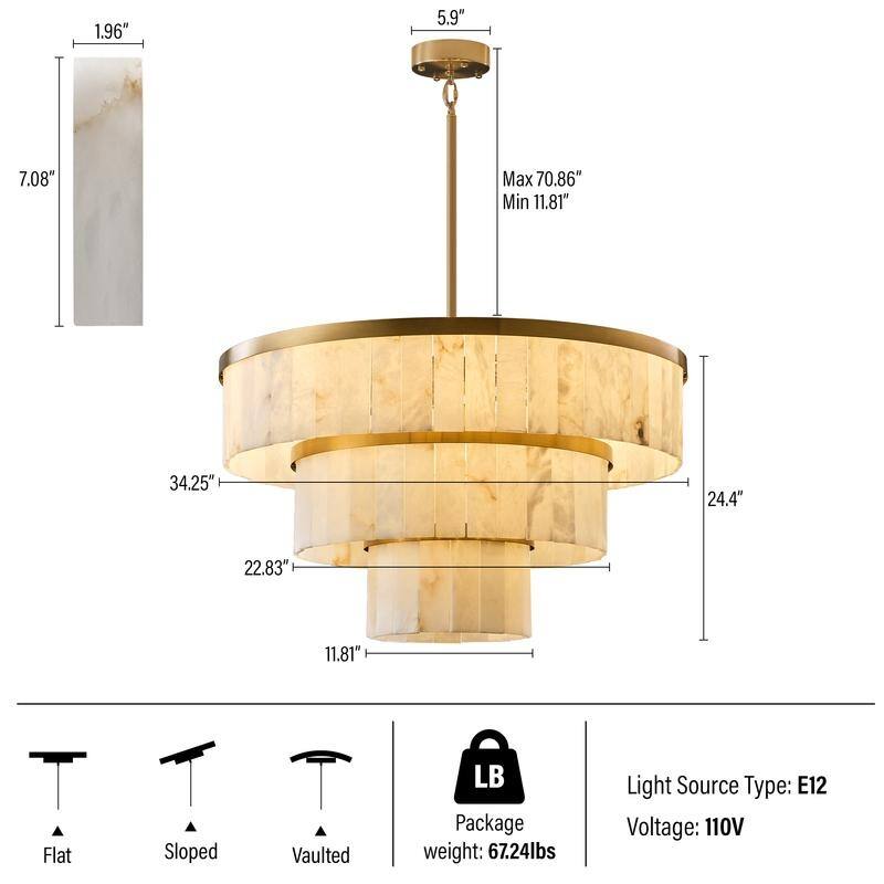 Elegant layered alabaster chandelier with natural stone panels