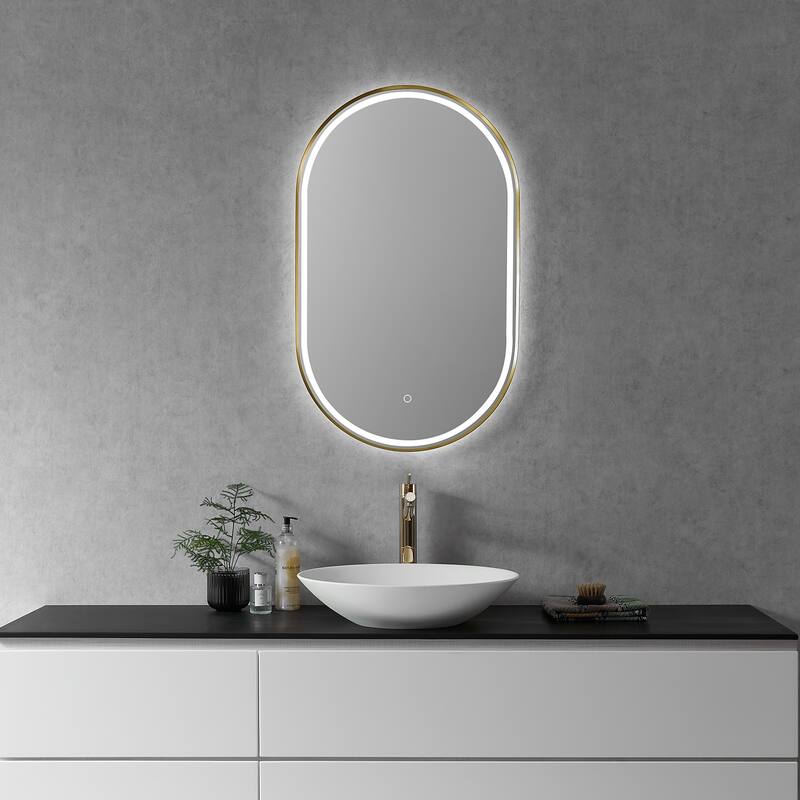Altair Oleggio Oval Framed in Matte Black Vanity LED Lighted Wall Mirror - 36 in.