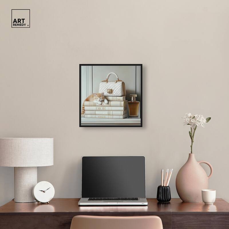 Ivory Books and Kitten Canvas by Art Remedy