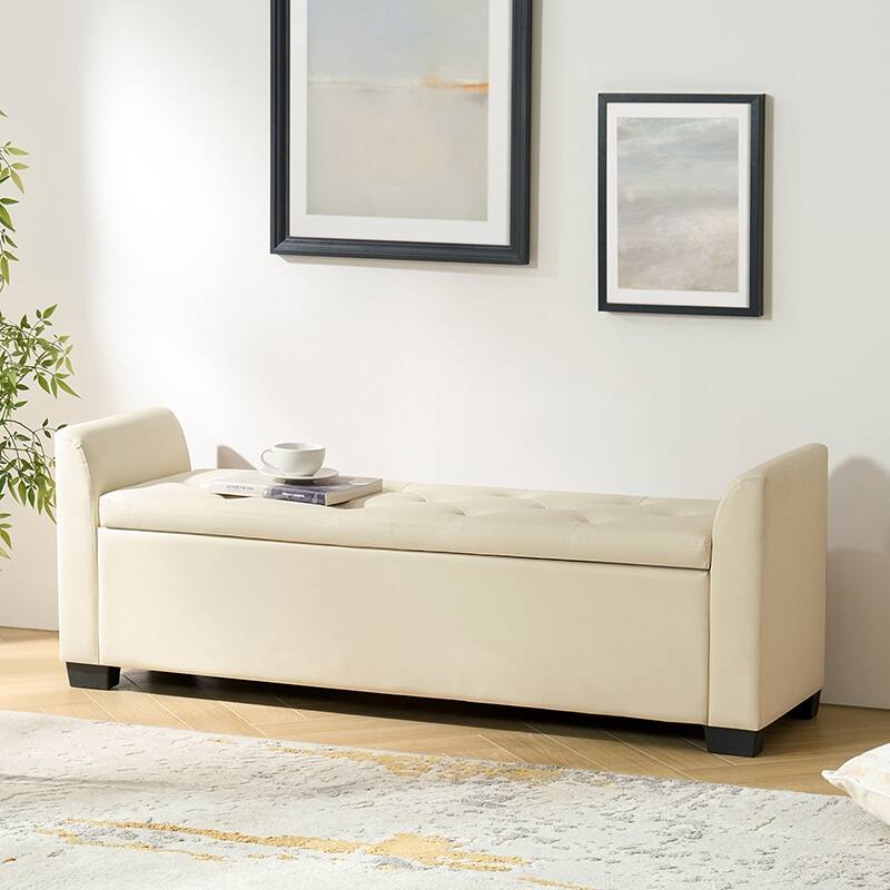 Laura Traditional 57.75"Wide Tufted Storage Bench by HULALA HOME - Ivory