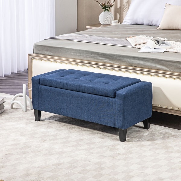 slide 2 of 31, HOMCOM Ottoman Bench Tufted Storage Chest with Flipping Top, 36.25"W x 15.75"D x 15.75"H Dark Blue