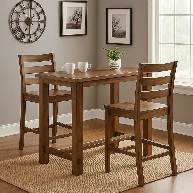 Bar Height Table, 60 Inch Rectangular Top, Thick Block Legs, Brown