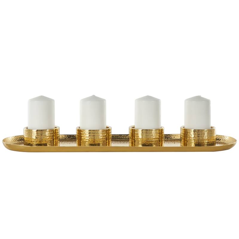 Gold or Silver Stainless Steel Metal 4 Candle Candelabra with Attached Tray