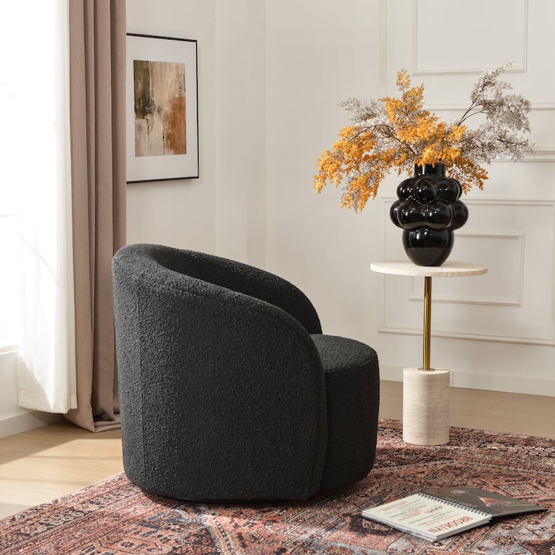 KINWELL 34" W Upholstered Boucle Swivel Barrel Accent Chair