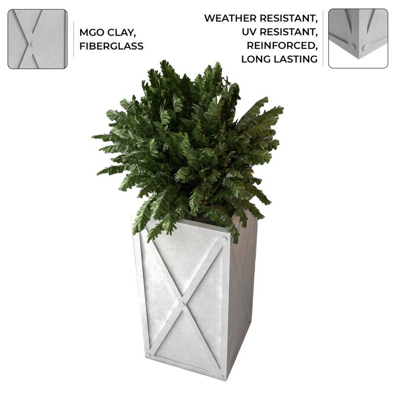 Papyrus Rectangular Modern Planter Handcrafted with Drainage, Lightweight Fiberstone MGO Clay Blend for Indoor Outdoor Use