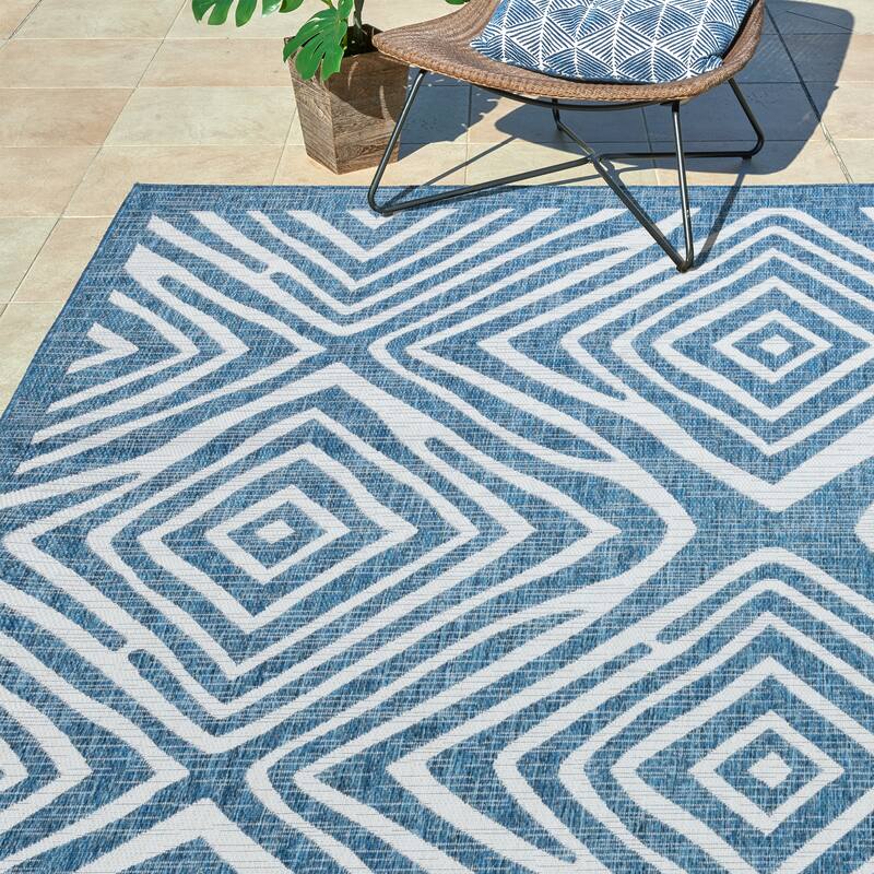 Gertmenian Tropea Stella Teal Diamond Tribal Geometric Indoor/ Outdoor Flatweave Area Rug