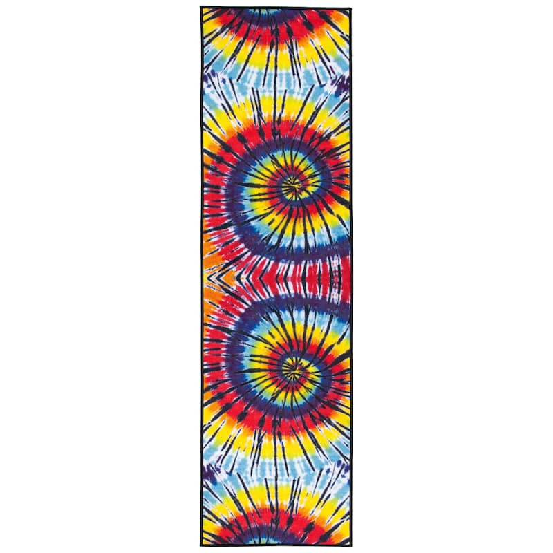 SAFAVIEH Paint Brush Machine Washable Slip Resistant Vilia Tie - 2' 2" x 8' - Fuchsia/Yellow - Runner