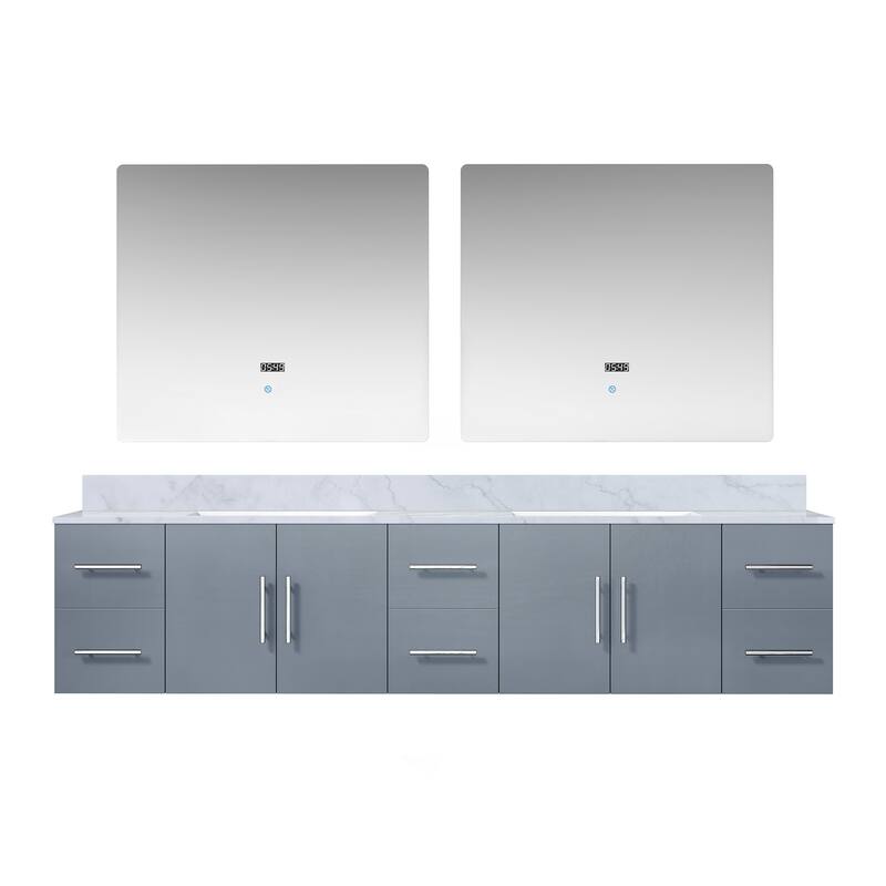 Geneva 84 in. W x 22 in. D Dark Grey Double Bath Vanity, Carrara Marble Top, and 36 in. LED Mirrors