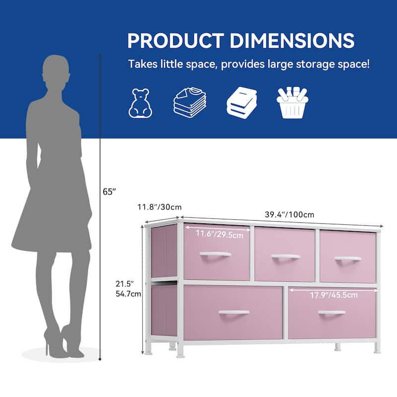 5-drawers Storage Horizontal Bedroom Dresser, Child Dresser with Wood Tabletop
