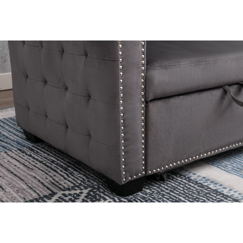 77 Inch Reversible Sectional Sleeper Sofa Bed, L-Shape 2 Seat, Dark Grey Velvet