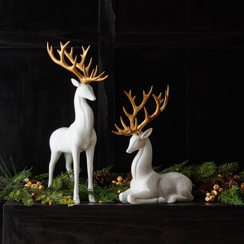 Modern Holiday Deer with Gold Antler Accent (Set of 2)