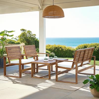 SAFAVIEH Outdoor Living Cushioned Brown Acacia Wood 4-piece Patio Set