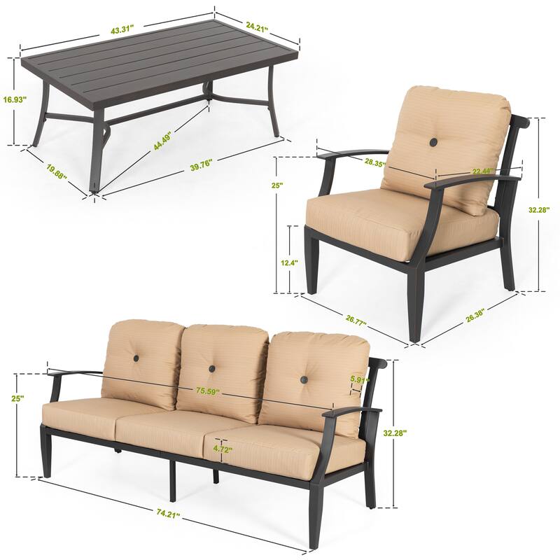 4-Piece Patio Conversation Set with Cushions, Aluminum Frame, Ginger