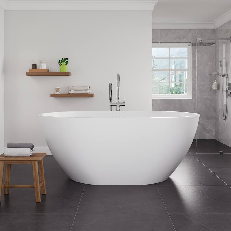 Eviva Opal Glossy White Acrylic Oval Freestanding Bathtub - 60"
