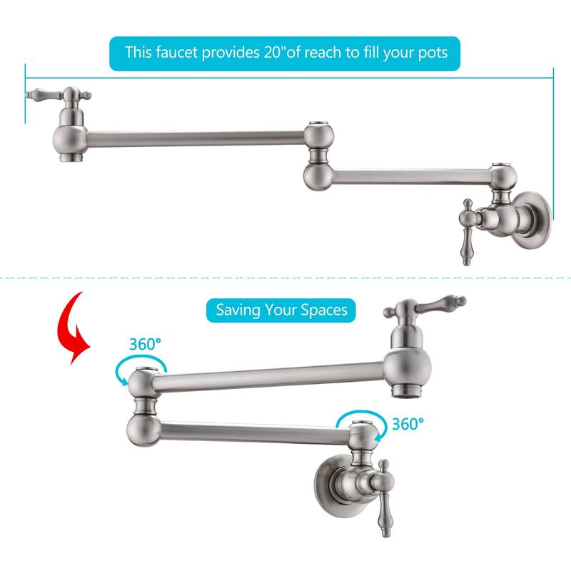 BATHLET Pot Filler Folding Double Jointed Swing Arm Sink Faucet