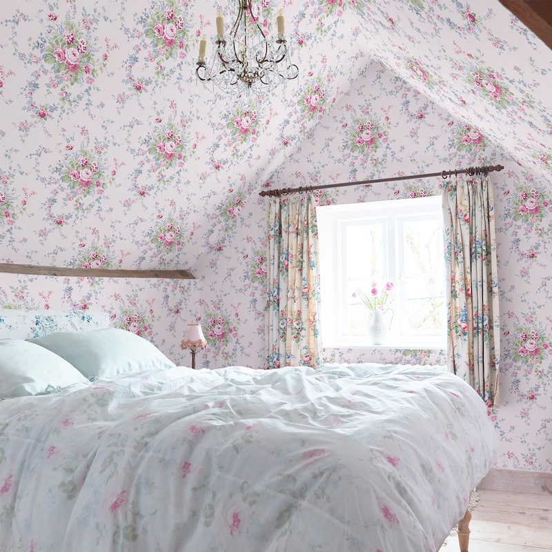 Shabby Chic by Rachel Ashwell Garden Floral Pink Blue Wallpaper