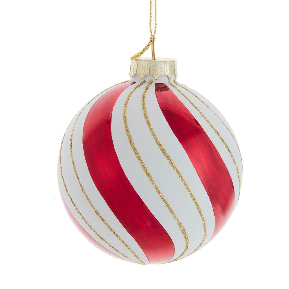 Kurt Adler 80MM Gold, Red and White Glass Ball Ornaments, 6 Piece Set - N/A