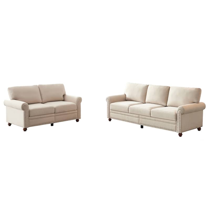 Linen Fabric Upholstery with Storage Loveseat (Beige)