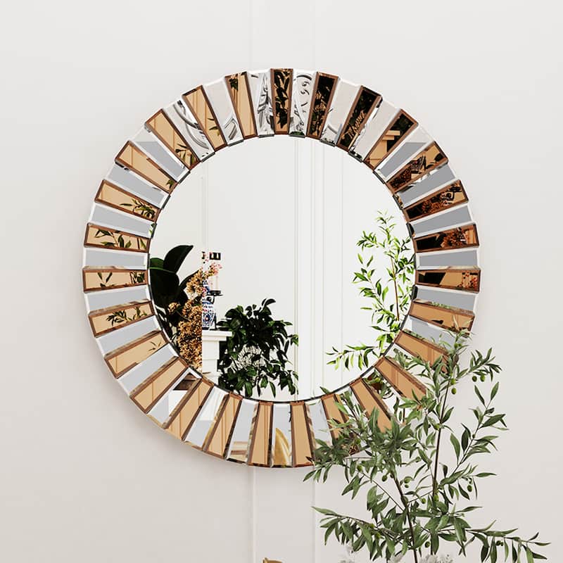 Round Goldtone Sunburst Wall Accent Mirror