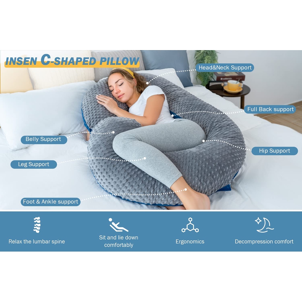 Pregnancy Pillow Maternity Body Pillow with Velvet Cover C Shaped Body Pillow for Sleeping Grey Dot Velvet