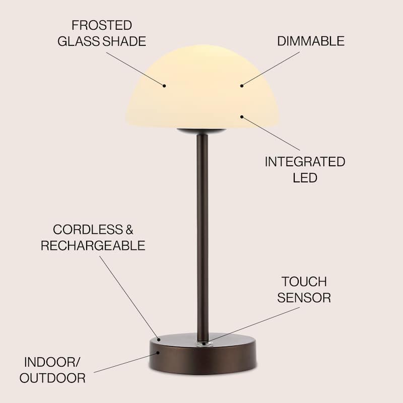 Carson 12.5" Modern Minimalist Iron Wireless Rechargeable Integrated LED Table Lamp, Nickel/White by JONATHAN Y