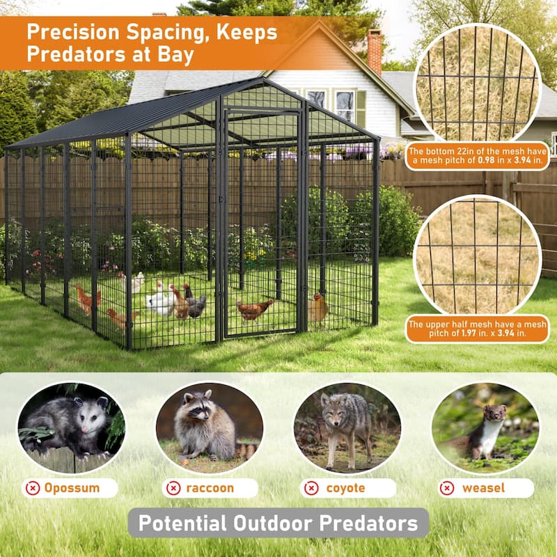 VEIKOUS Metal Chicken Coop for 15+ Chickens, Predator Proof Outdoor Chicken Cage with Galvanized Roof - 10.6 ft × 6.2 ft