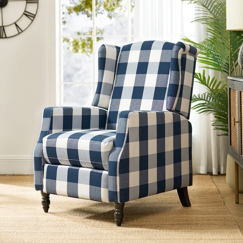 Damaris Mid-Century Modern Manual Pushback Recliner with Wingback Design by HULALA HOME - Navy