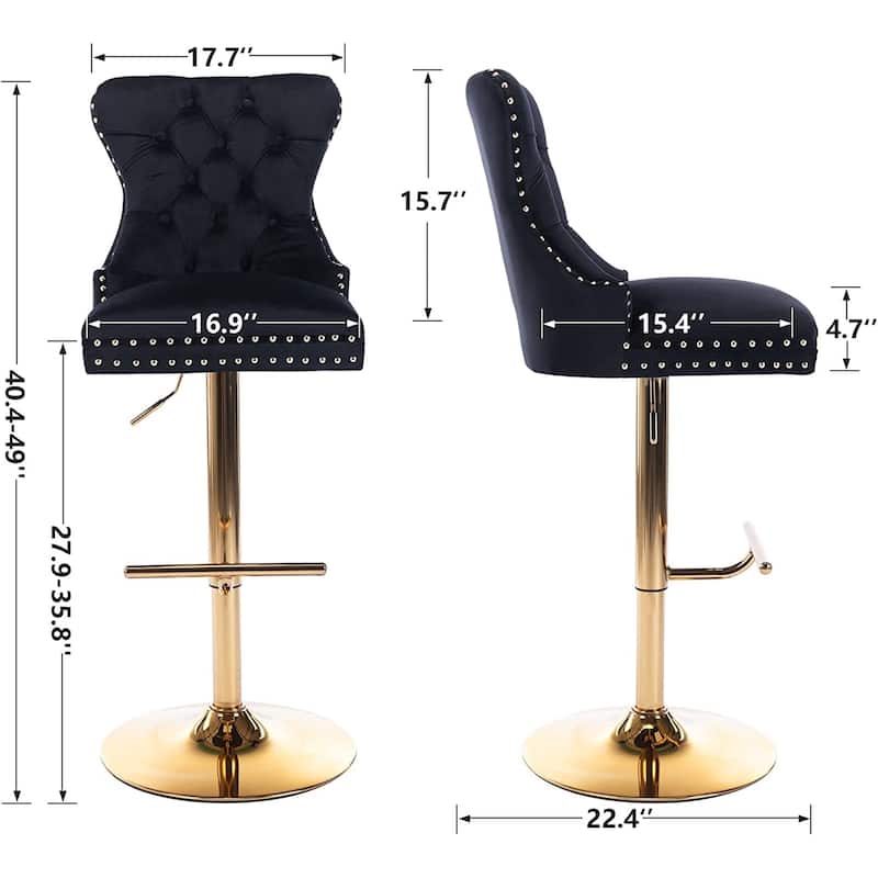 Swivel Bar Stools Chair Set of 2 Modern Adjustable Counter Height Bar Stools, Velvet Upholstered Stool with Tufted High Back