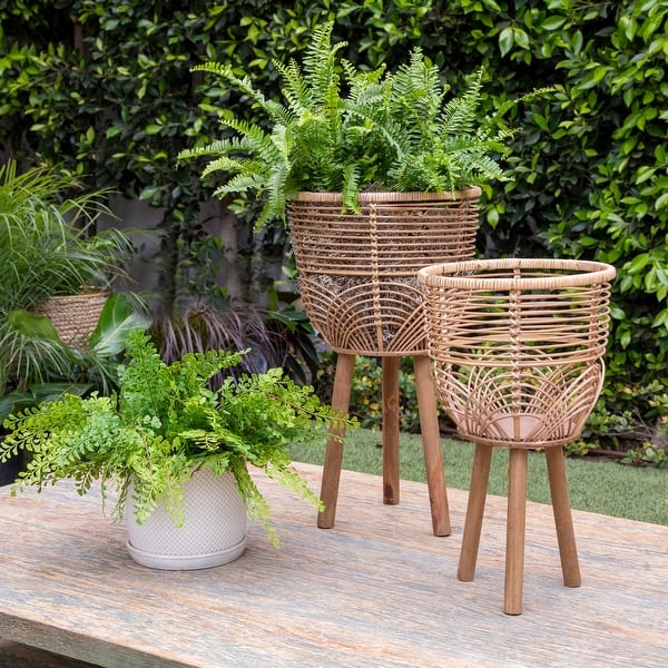 Sagebrook Home Set of 2 Wicker Planters - 12" x 12" x 22"