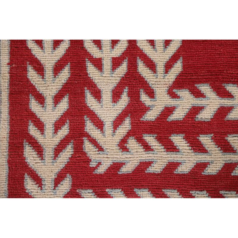 Hand Knotted Oriental 100% Wool Carpet Traditional Geometric Red Kazak Area Rug - 9' 10'' X 6' 10''