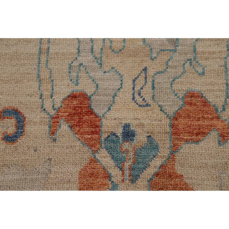 Hand Knotted Oriental 100% Wool Carpet Transitional All-Over Beige & Ivories Oushak Area Rug - 9' 0'' X 5' 11''