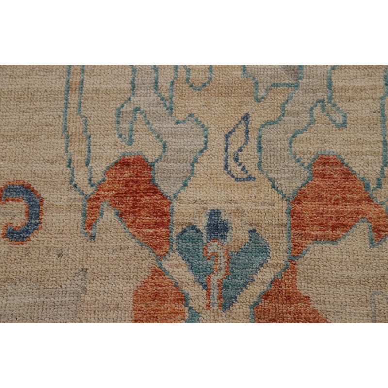 Vegetable Dye Oushak Turkish Rug Hand-Knotted Beige Wool Carpet - 5'11" x 9'0"
