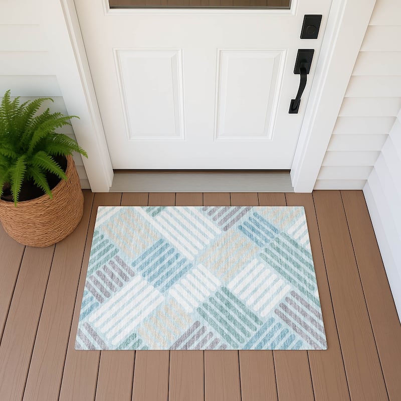 Machine Washable Indoor/ Outdoor Modern Weave Chantille Rug - Seafoam - 1'8" x 2'6"