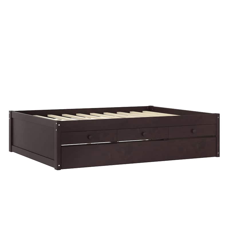 Full/Twin Platform Bed with Trundle, 2 Drawers & Built-in Power Outlets