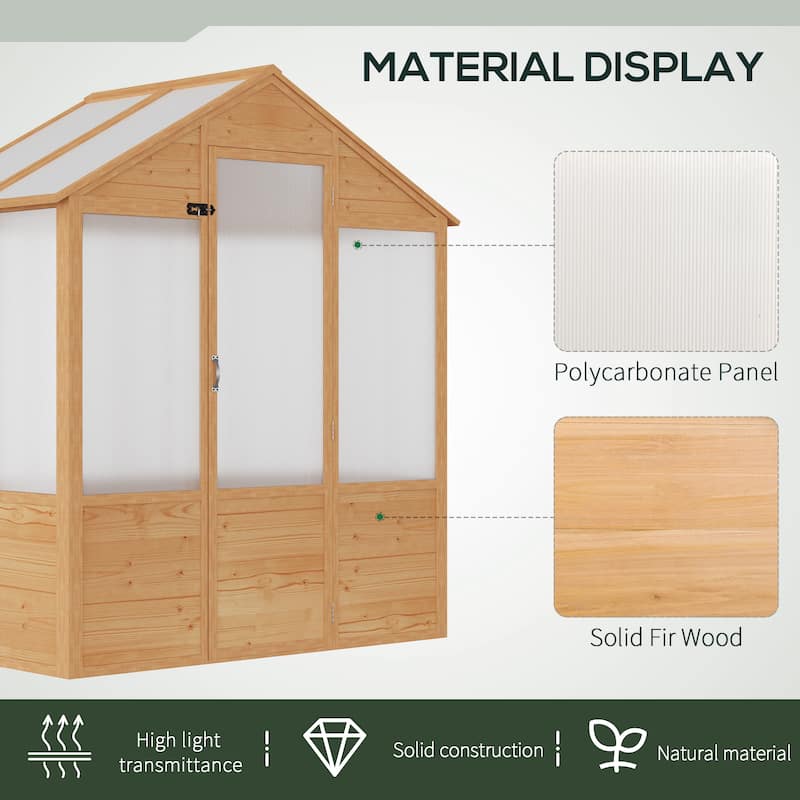 Outsunny 6' x 4' x 7' Polycarbonate Greenhouse, Walk-in Wooden Green House, Outdoor Hobby Greenhouse with Door