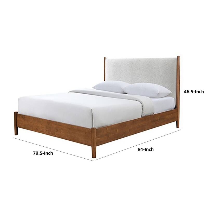 Carry King Size Bed w Beige Boucle Upholstered Headboard, Walnut Brown
