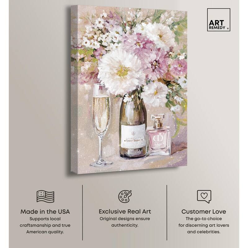 Light Floral Champagne Vase Canvas by Art Remedy, Gallery Wrapped