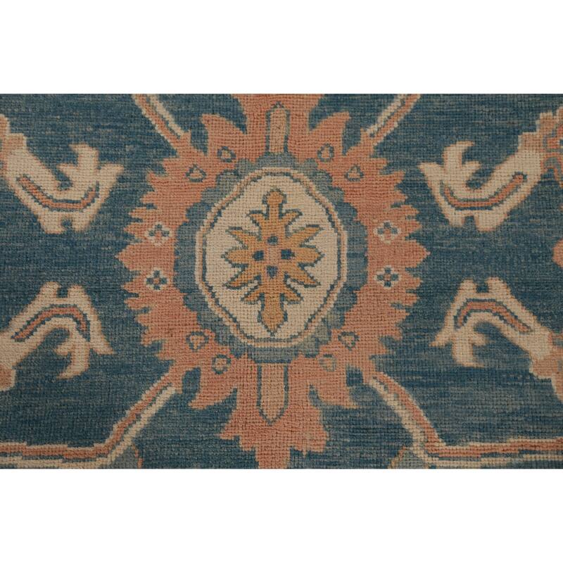 Hand Knotted Oriental 100% Wool Carpet Transitional All-Over Navy Blue & Blues Oushak Area Rug - 13' 10'' X 10' 1''